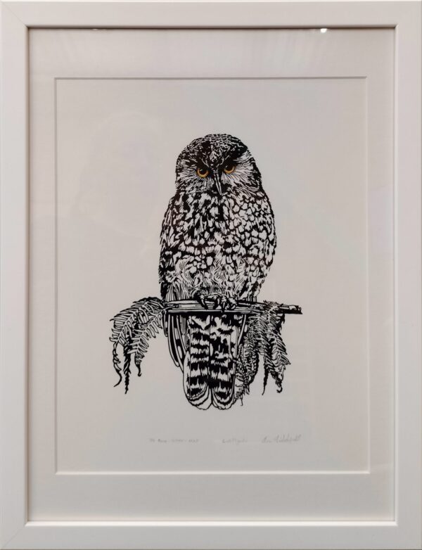 Ruru Morepork Print Colourised